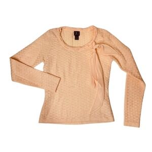 INC International Concepts Y2K Peach Pink‎ Textured Knit Bow Neck Sweater Size S